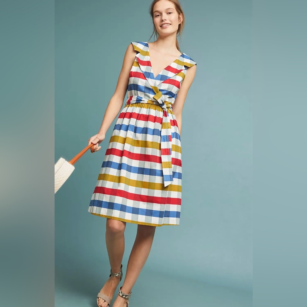 Anthropologie Striped Midi Dress - Blue, Red, Yellow, White